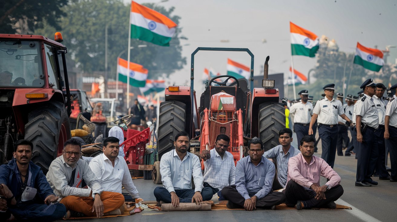 a photo of indian farmers protesting in delhi they CcwakvbyRlaeytMJENhbfA oUWFQuumTpy25qt uO2ogQ